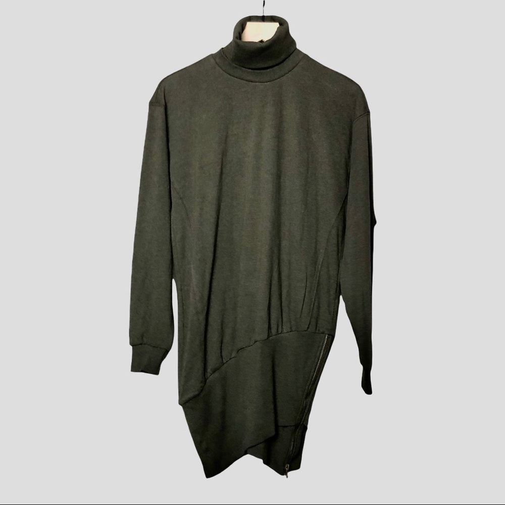NWT REVOLVE x YFB Asymmetrical Hem Olive Turtleneck Tunic Sweater Mini‎ Dress XS - Picture 5 of 8